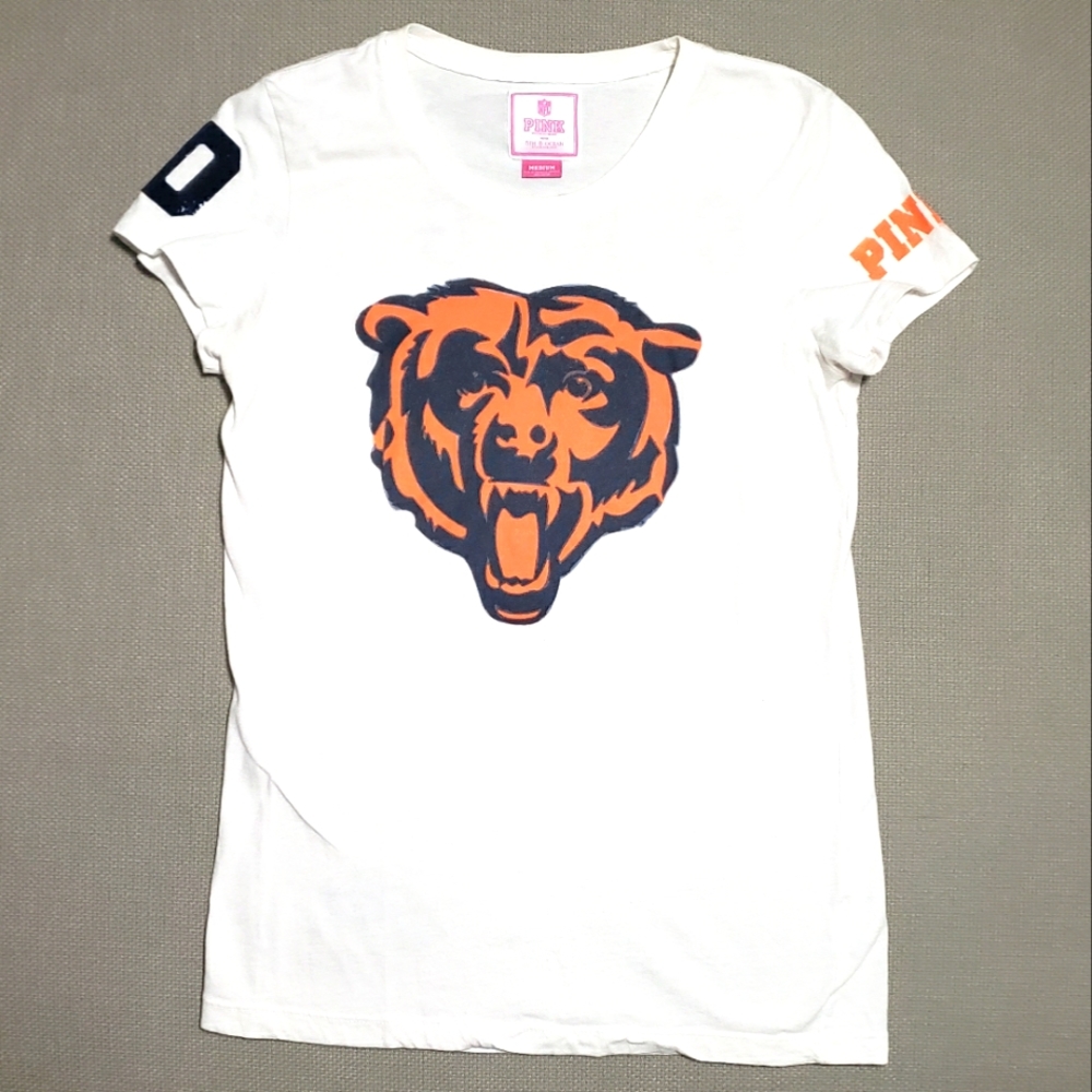 PINK Victoria Secret Chicago  Bears Woman's White Short Sleeve Shirt Size M